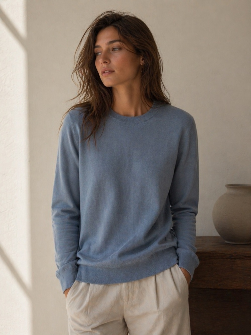 THE KOOPLES Unisex Crewneck Light Merino Wool Sweater in Dusty Blue NWT